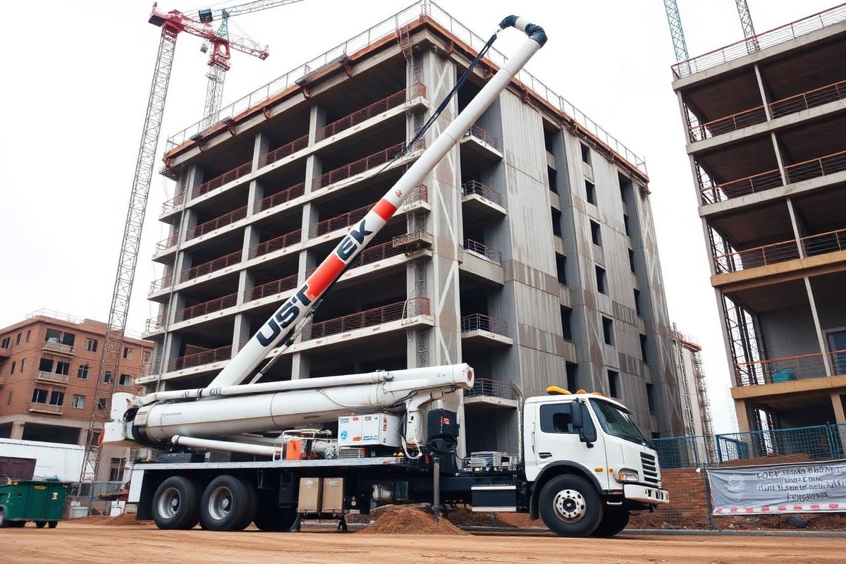 Jasa penyewaan pompa beton long boom saat pengecoran gedung di Banggai